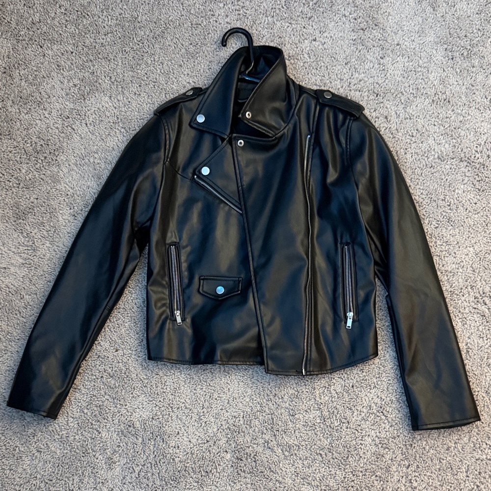 Nine West Black Leather Biker Jacket